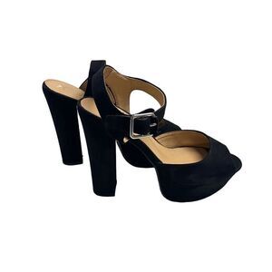 CANDIE’S‎ Women’s Peep Toe Black Block Heel Sandals Size 8.5